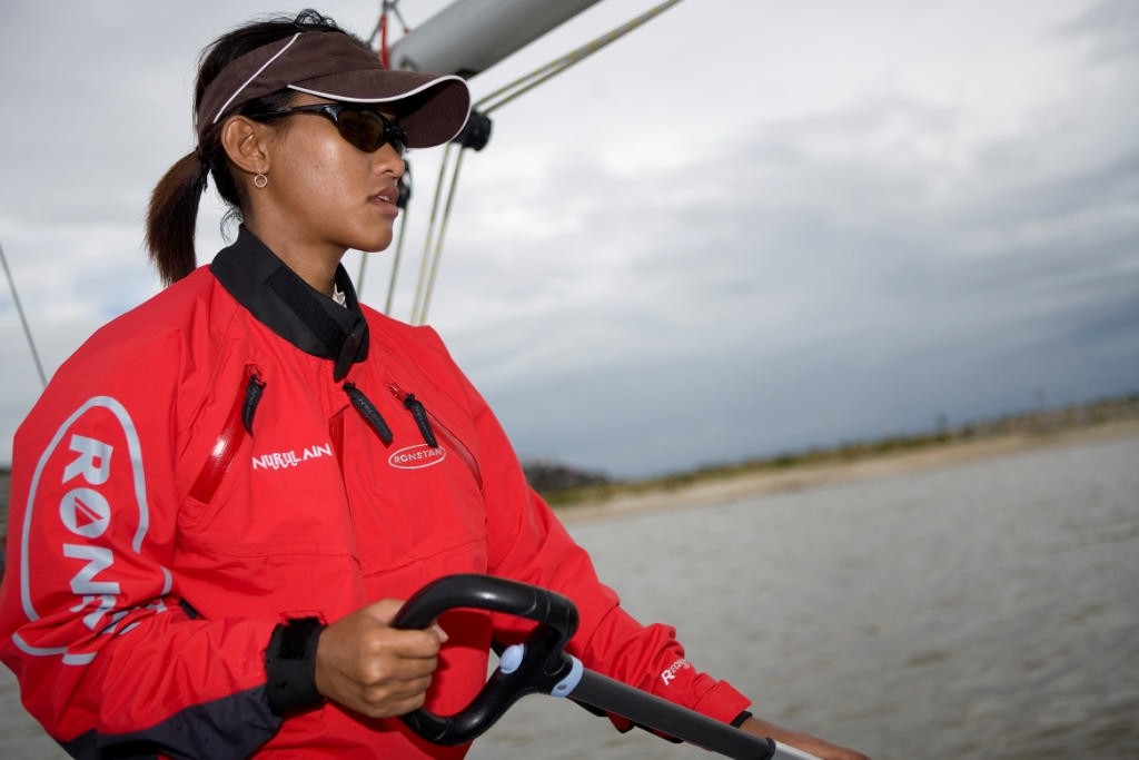 Nurul Ain Md Isa steps up to a bigger boat at the Malaysion National Match Racing titles © Gareth Cooke Subzero Images/Monsoon Cup http://www.monsooncup.com.my